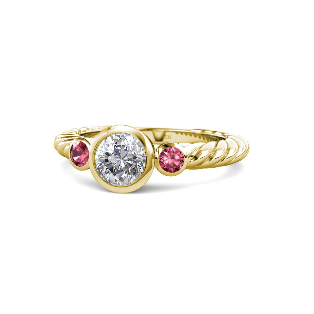Azalea Diamond and Pink Tourmaline Three Stone Engagement Ring 