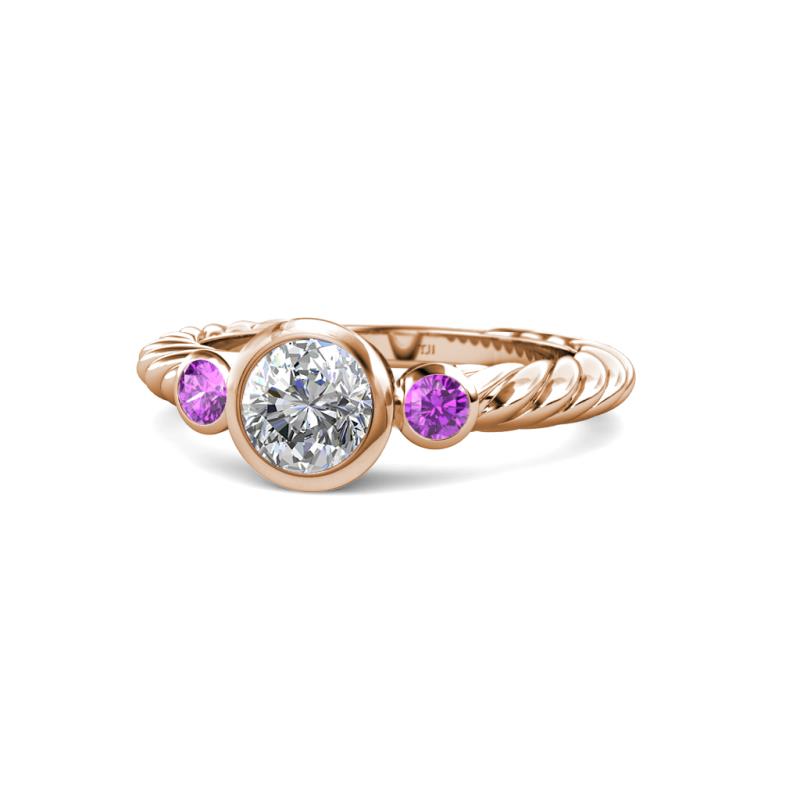 Azalea Diamond and Amethyst Three Stone Engagement Ring 