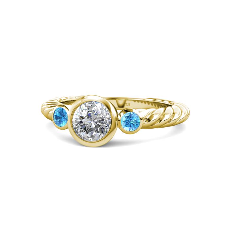 Azalea Diamond and Blue Topaz Three Stone Engagement Ring 