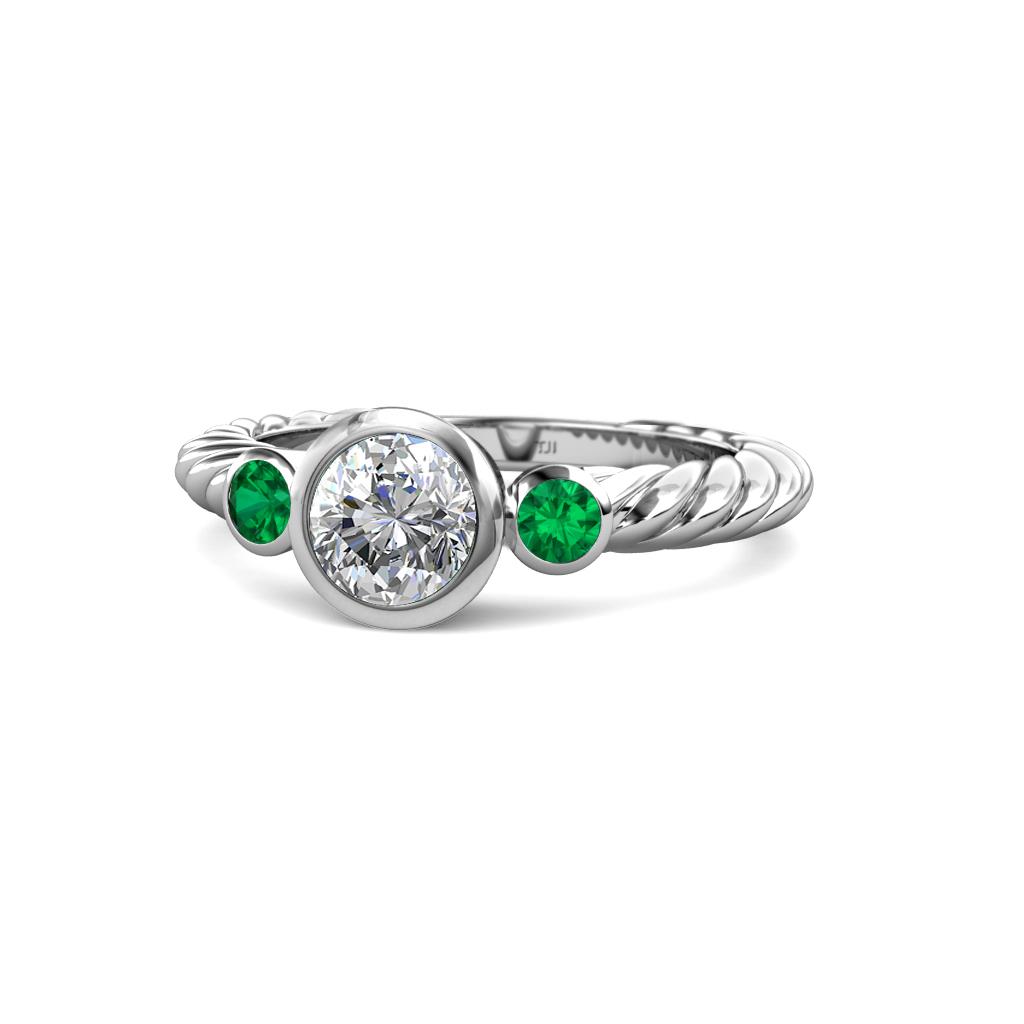Azalea Diamond and Emerald Three Stone Engagement Ring 