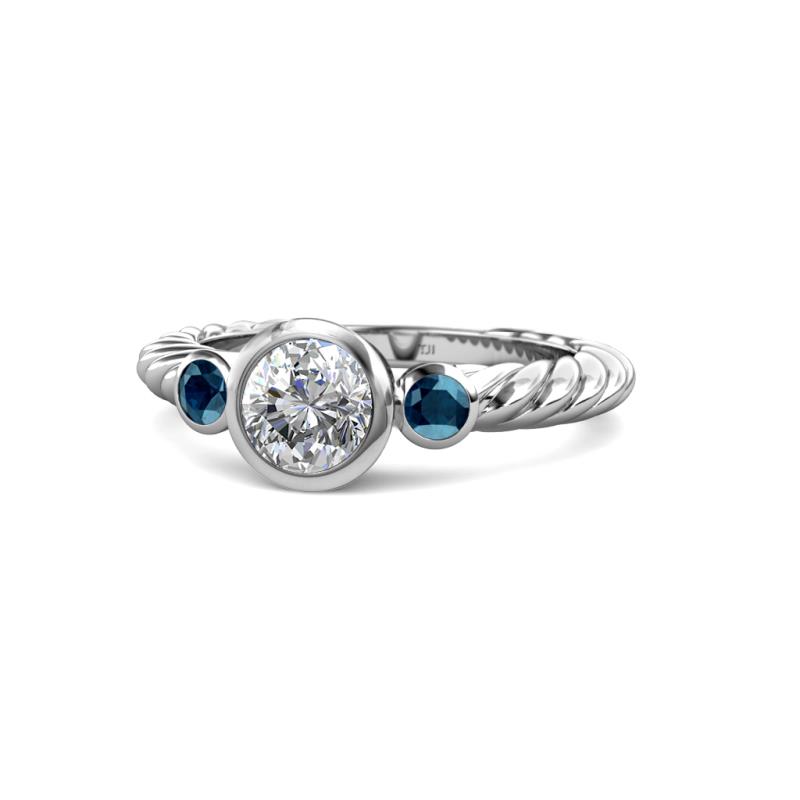 Azalea Blue and White Diamond Three Stone Engagement Ring 