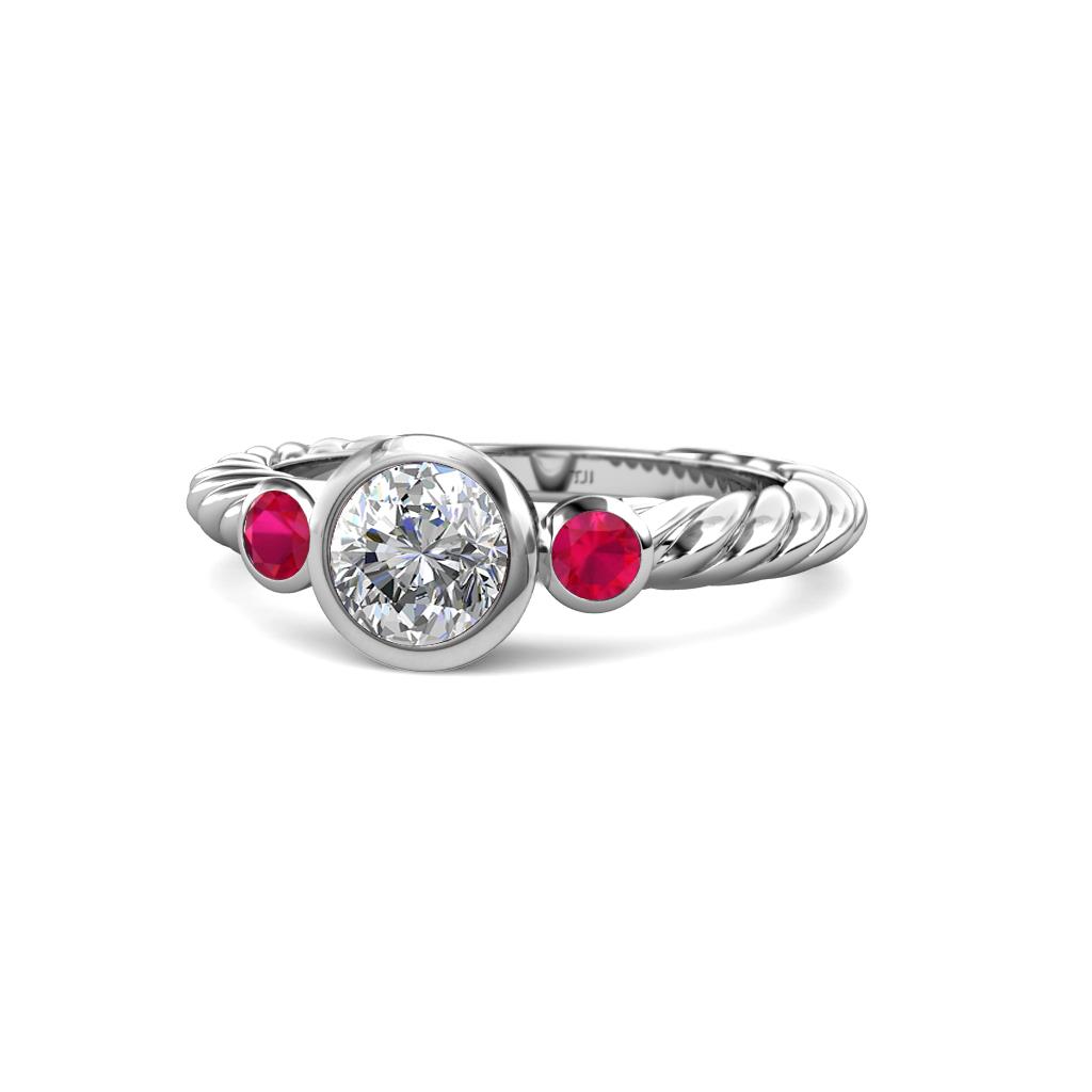 Azalea Diamond and Ruby Three Stone Engagement Ring 
