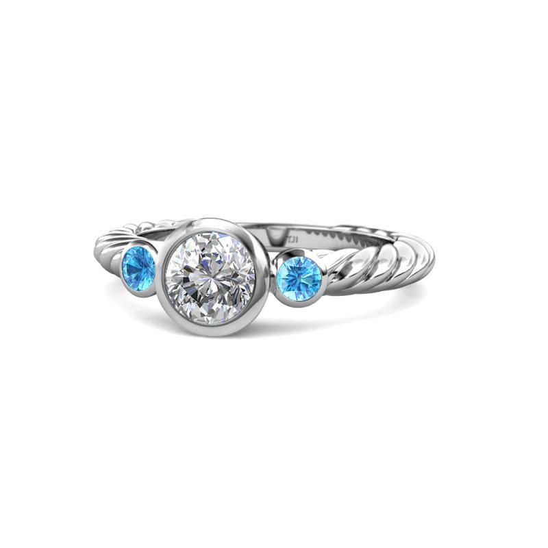 Azalea Diamond and Blue Topaz Three Stone Rope Ring  