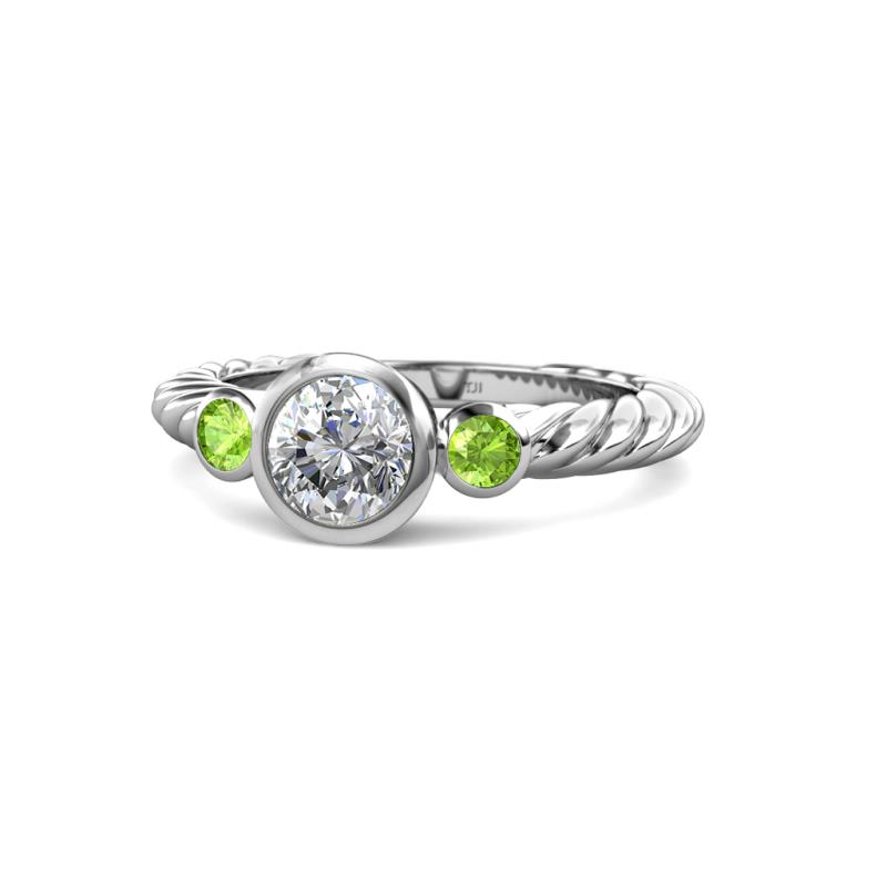 Azalea Diamond and Peridot Three Stone Rope Ring  
