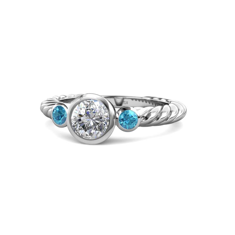 Azalea Diamond and London Blue Topaz Three Stone Rope Ring  