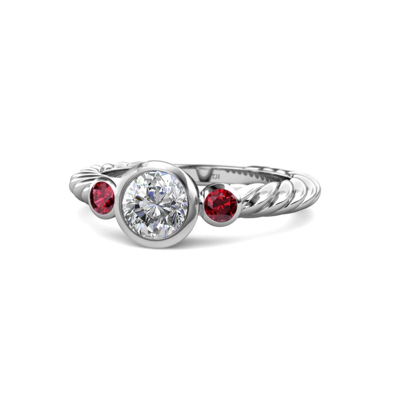 Azalea Diamond and Ruby Three Stone Rope Ring  