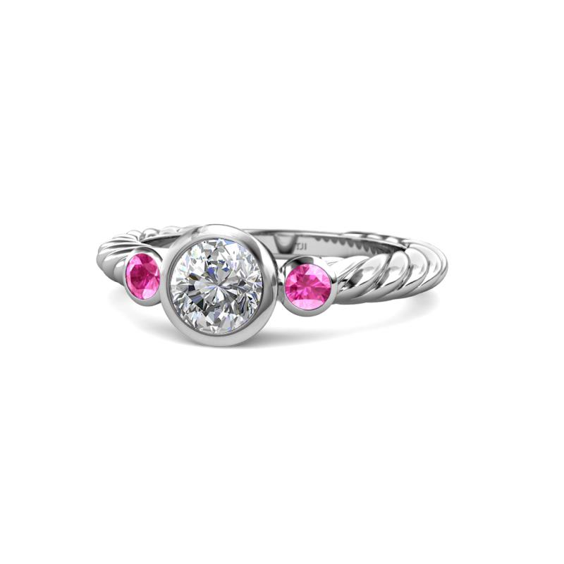 Azalea Diamond and Pink Sapphire Three Stone Engagement Ring 