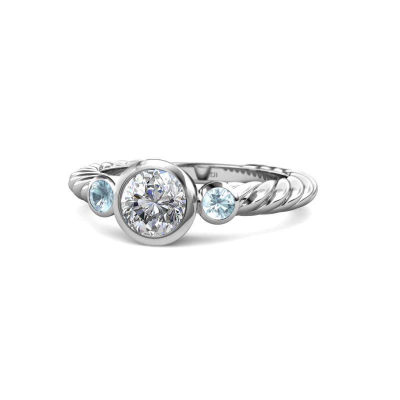 Azalea Diamond and Aquamarine Three Stone Engagement Ring 