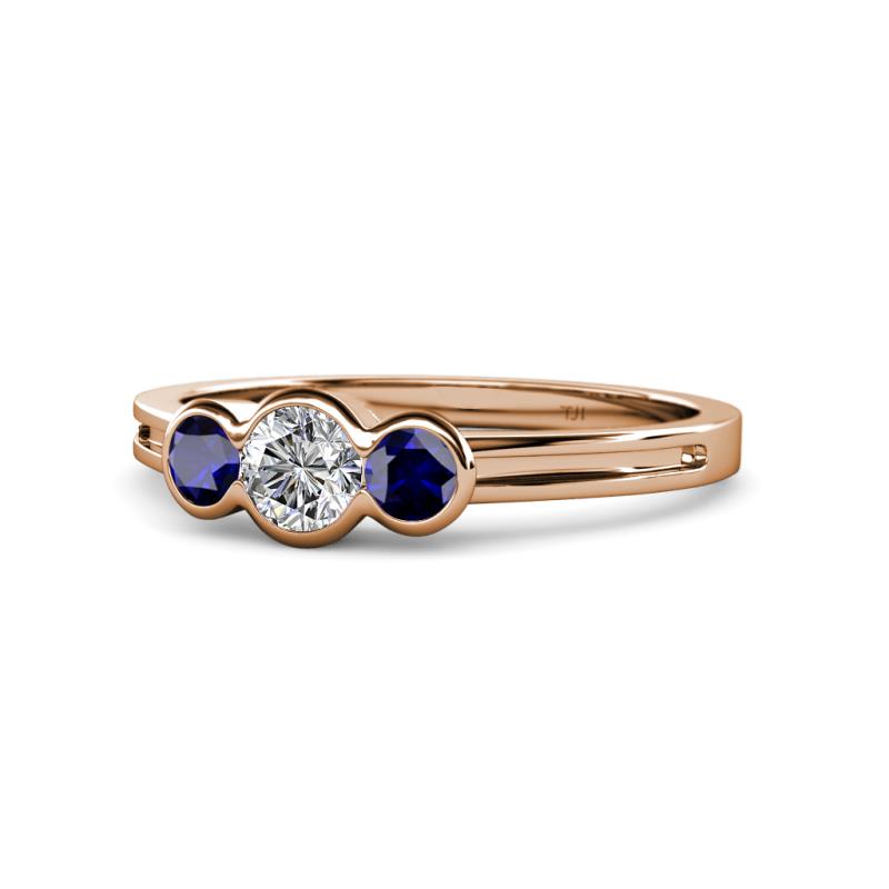Irina Diamond and Blue Sapphire Three Stone Engagement Ring 