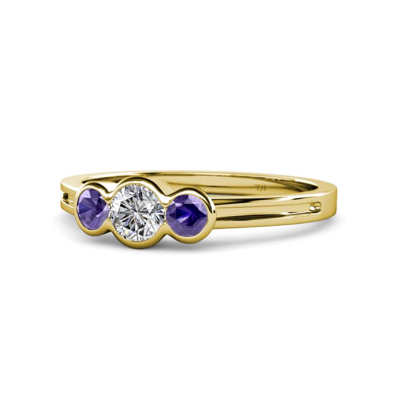 Irina Diamond and Iolite Three Stone Engagement Ring 