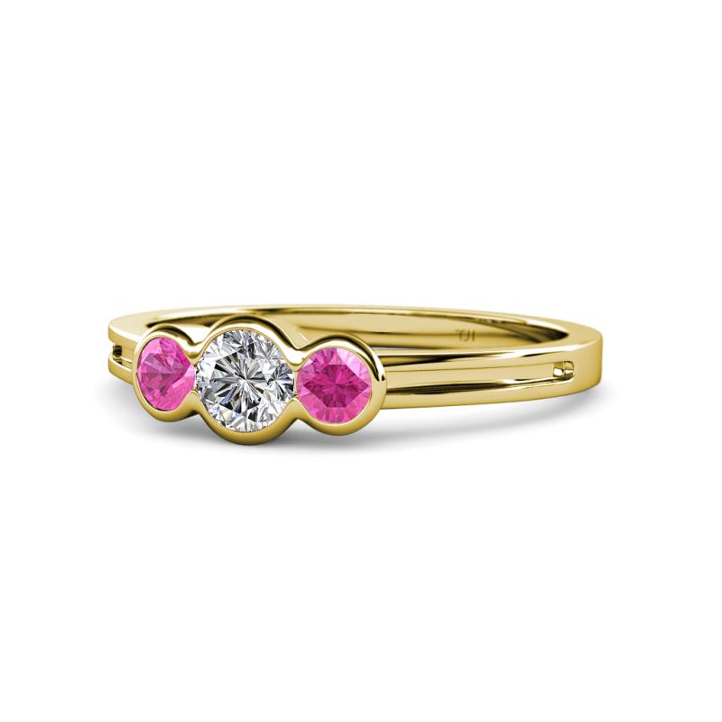 Irina Diamond and Pink Sapphire Three Stone Engagement Ring 