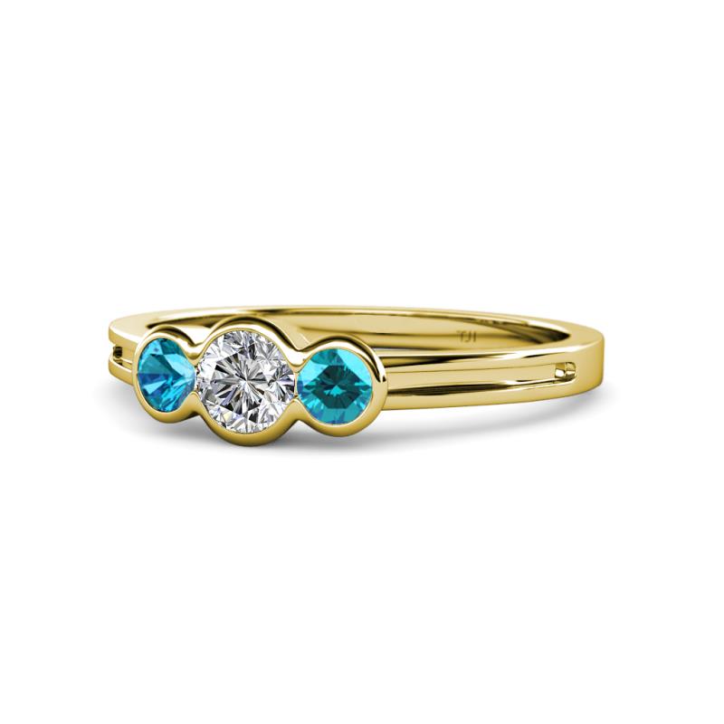 Irina Diamond and London Blue Topaz Three Stone Engagement Ring 