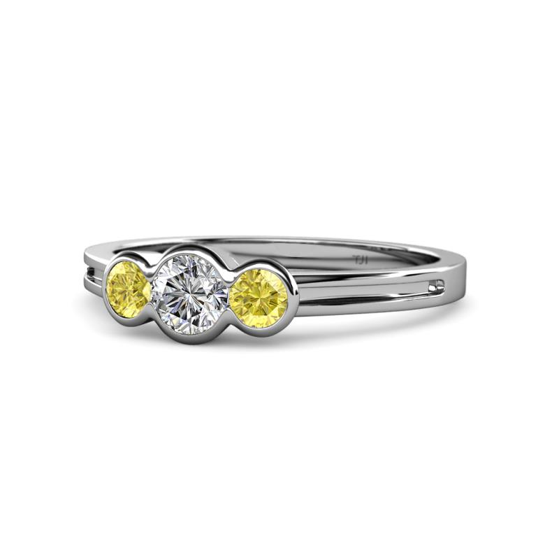 Irina Diamond and Yellow Sapphire Three Stone Engagement Ring 