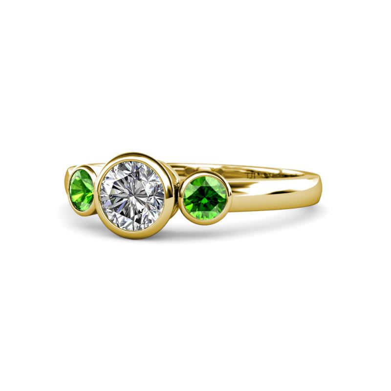 Avrit Diamond and Green Garnet Three Stone Engagement Ring 