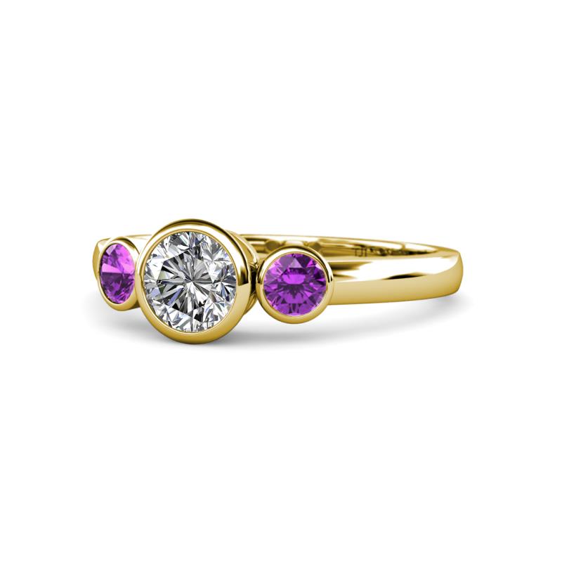 Avrit Diamond and Amethyst Three Stone Engagement Ring 