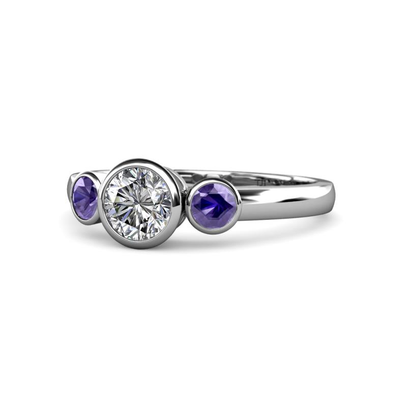 Avrit Diamond and Iolite Three Stone Engagement Ring 