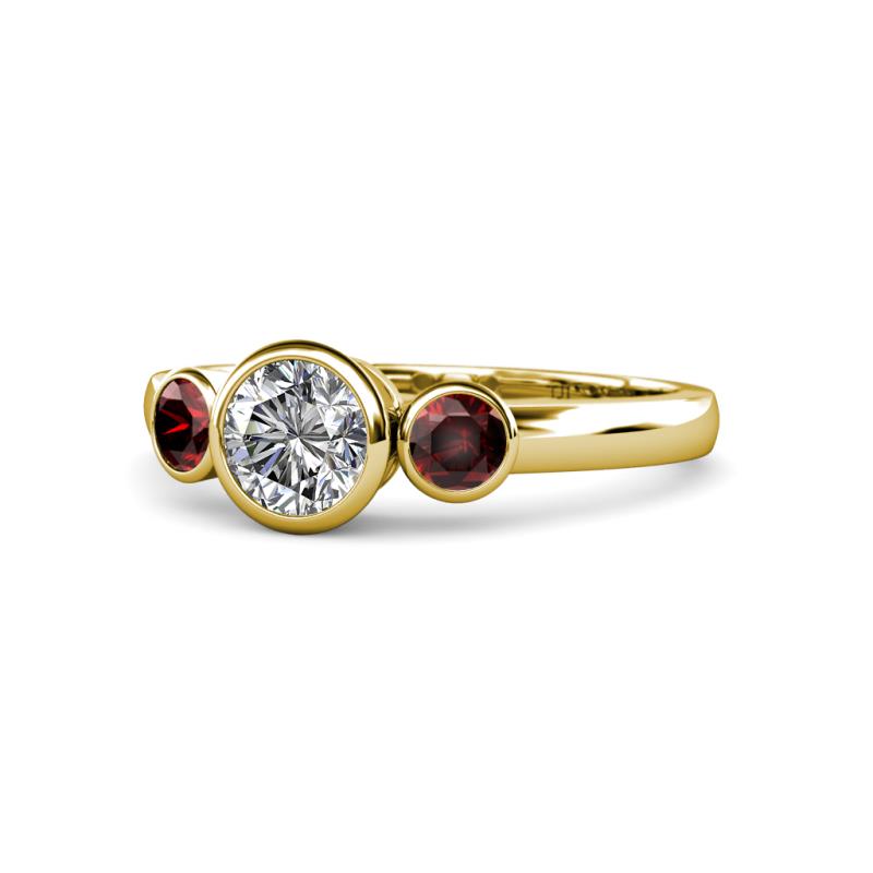 Avrit Diamond and Red Garnet Three Stone Engagement Ring 