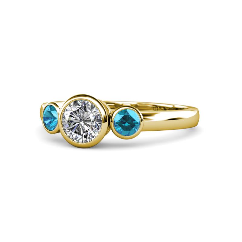 Avrit Diamond and London Blue Topaz Three Stone Engagement Ring 