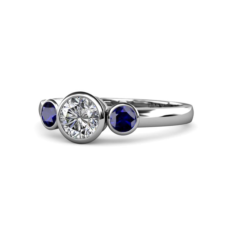 Avrit Diamond and Blue Sapphire Three Stone Engagement Ring 