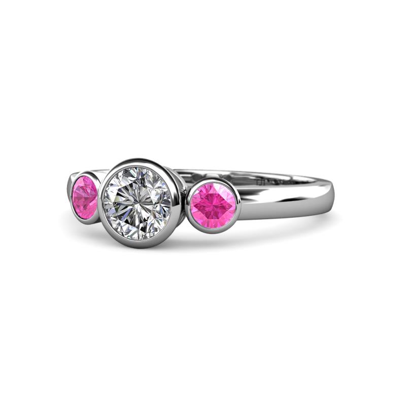 Avrit Diamond and Pink Sapphire Three Stone Engagement Ring 