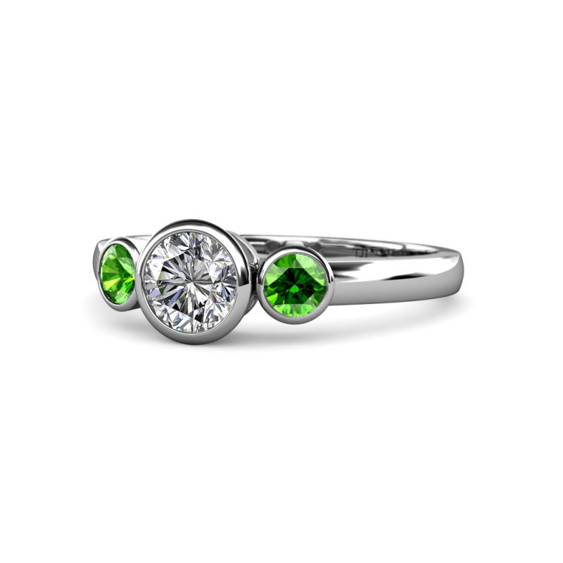 Avrit Diamond and Green Garnet Three Stone Engagement Ring 