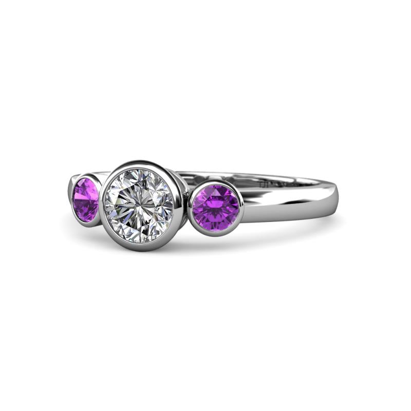 Avrit Diamond and Amethyst Three Stone Engagement Ring 