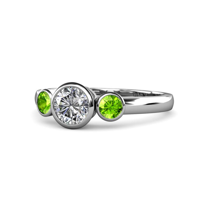 Avrit Diamond and Peridot Three Stone Engagement Ring 