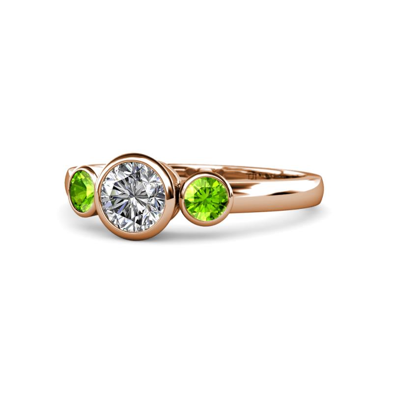 Avrit Diamond and Peridot Three Stone Engagement Ring 