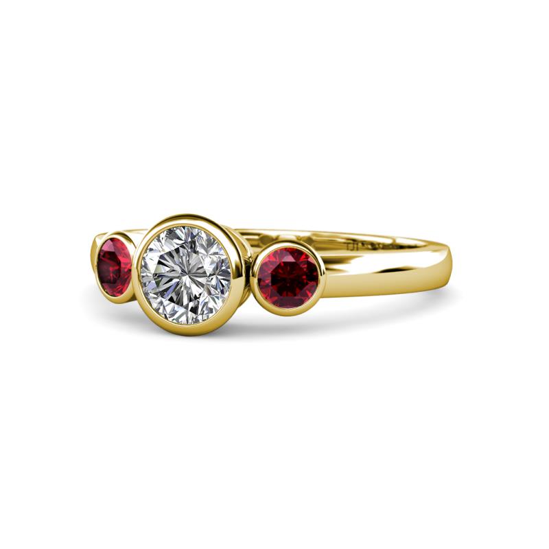 Avrit Diamond and Ruby Three Stone Engagement Ring 