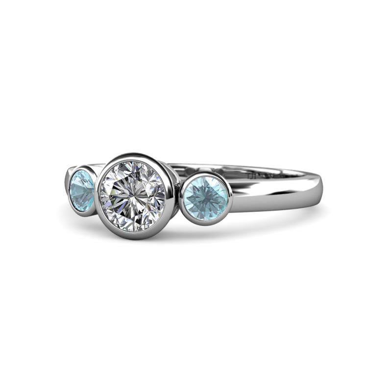 Avrit Diamond and Aquamarine Three Stone Engagement Ring 