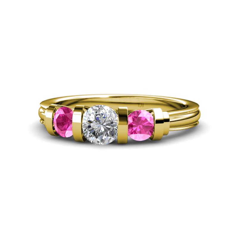 Raea 1.13 ctw Natural Diamond (5.00 mm) With Pink Sapphire Three Stone Ring  