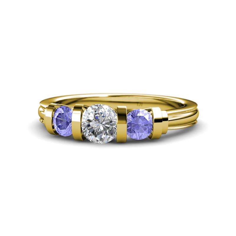 Raea 1.07 ctw Natural Diamond (5.00 mm) With Tanzanite Three Stone Ring  