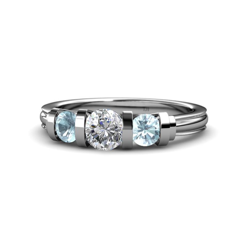 Raea 1.13 ctw Natural Diamond (5.00 mm) With Aquamarine Three Stone Ring  