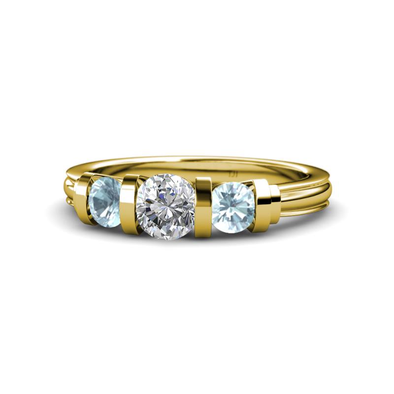 Raea 1.13 ctw Natural Diamond (5.00 mm) With Aquamarine Three Stone Ring  
