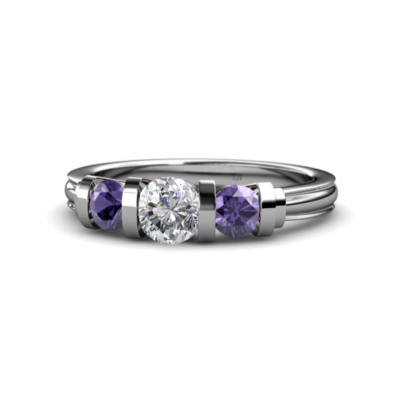 Raea 1.13 ctw Natural Diamond (5.00 mm) With Iolite Three Stone Ring  