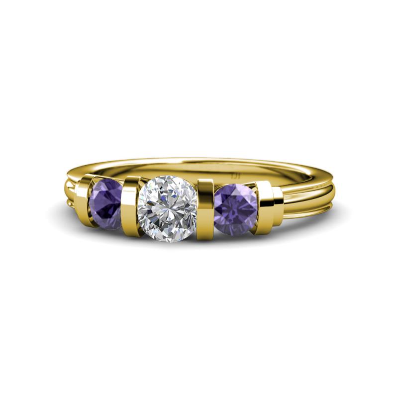 Raea 1.13 ctw Natural Diamond (5.00 mm) With Iolite Three Stone Ring  