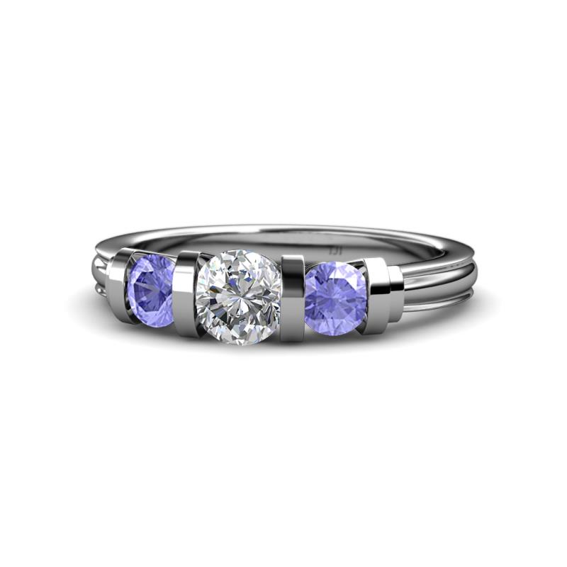 Raea 1.07 ctw Natural Diamond (5.00 mm) With Tanzanite Three Stone Ring  