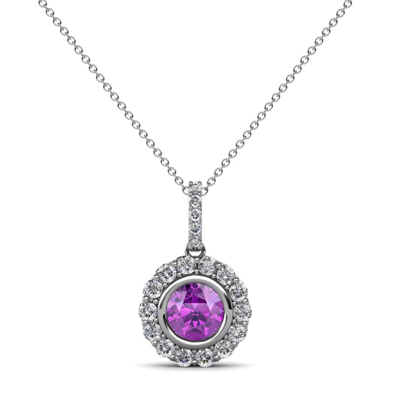 Galice Amethyst and Diamond Halo Pendant 