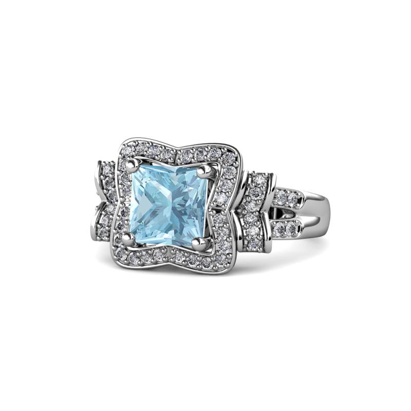 Carmel (6.3mm) Aquamarine and Diamond Halo Engagement Ring 