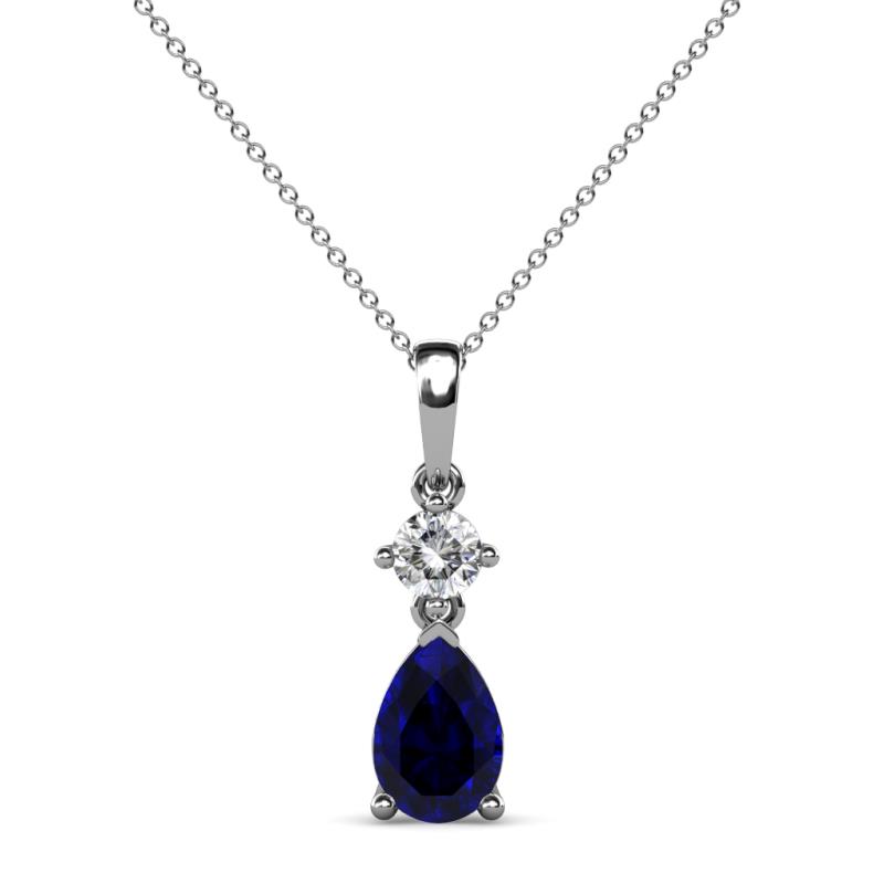 Zaila Pear Shape Blue Sapphire and Round Natural Diamond Two Stone Pendant 