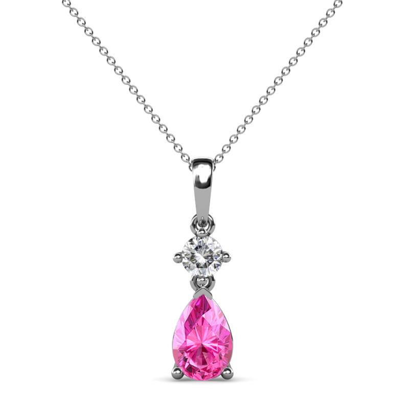 Zaila Pear Shape Pink Sapphire and Round Natural Diamond Two Stone Pendant 