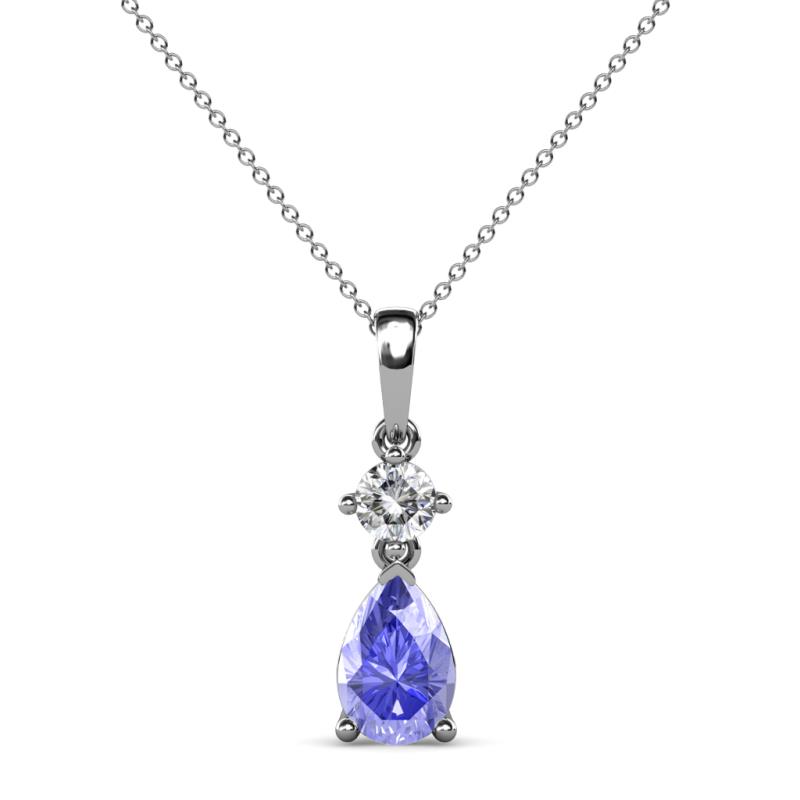 Zaila Pear Shape Tanzanite and Round Natural Diamond Two Stone Pendant 