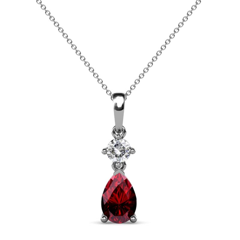 Zaila Pear Shape Ruby and Round Natural Diamond Two Stone Pendant 