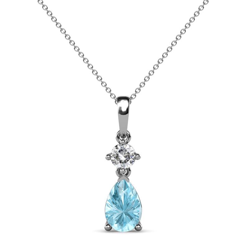 Zaila Pear Shape Aquamarine and Round Natural Diamond Two Stone Pendant 