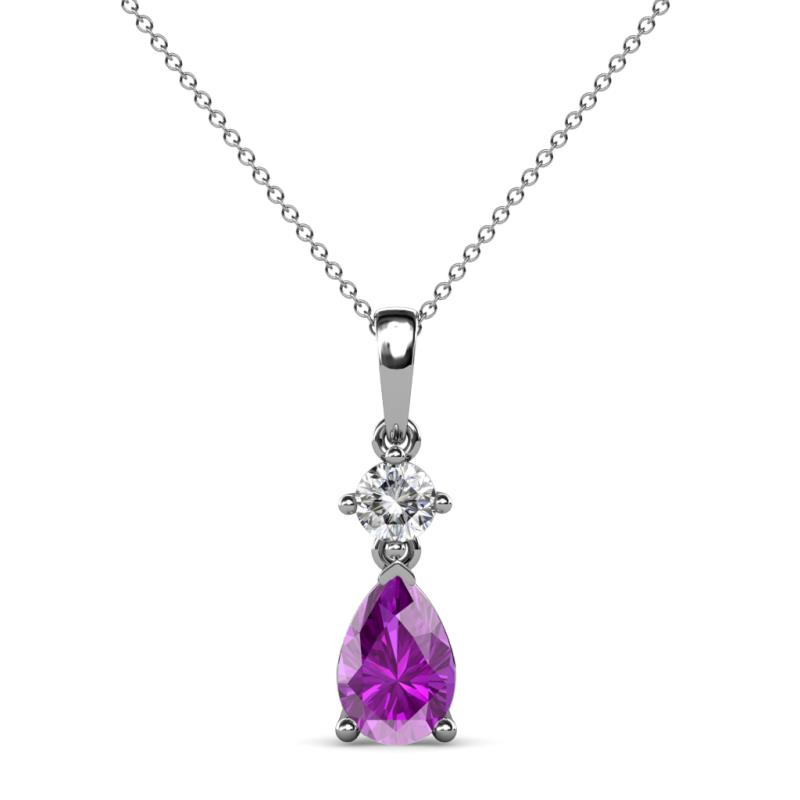 Zaila Pear Shape Amethyst and Round Natural Diamond Two Stone Pendant 