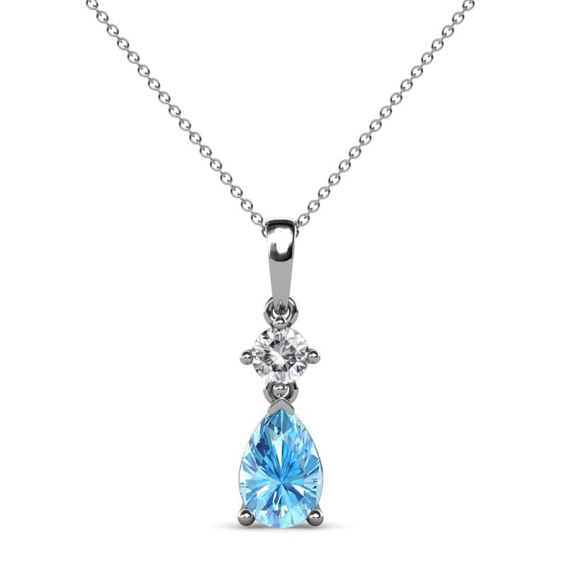 Zaila Pear Shape Blue Topaz and Round Natural Diamond Two Stone Pendant 