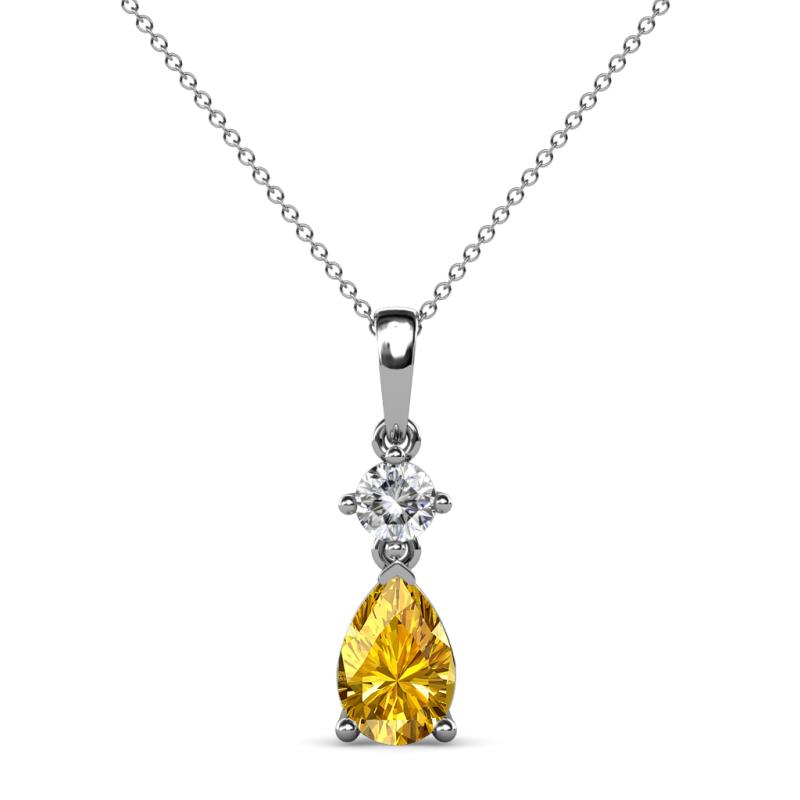 Zaila Pear Shape Citrine and Round Natural Diamond Two Stone Pendant 