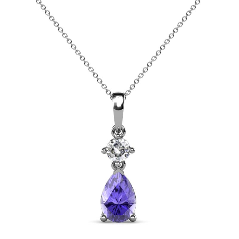 Zaila Pear Shape Iolite and Round Natural Diamond Two Stone Pendant 