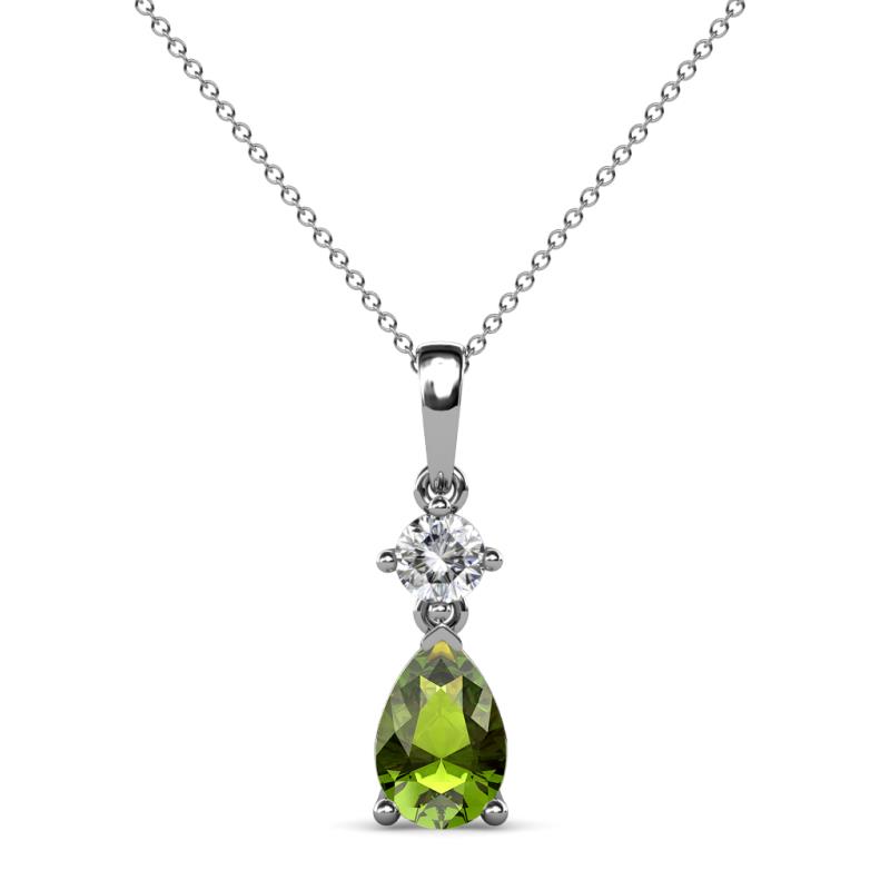 Zaila Pear Shape Peridot and Round Natural Diamond Two Stone Pendant 