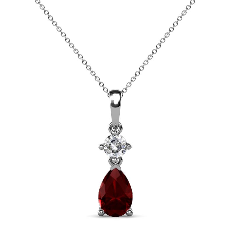 Zaila Pear Shape Red Garnet and Round Natural Diamond Two Stone Pendant 